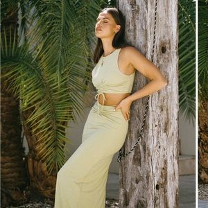 Sabo Skirt Pale Green Two-Piece Ruched Crop Top and Maxi Skirt Set